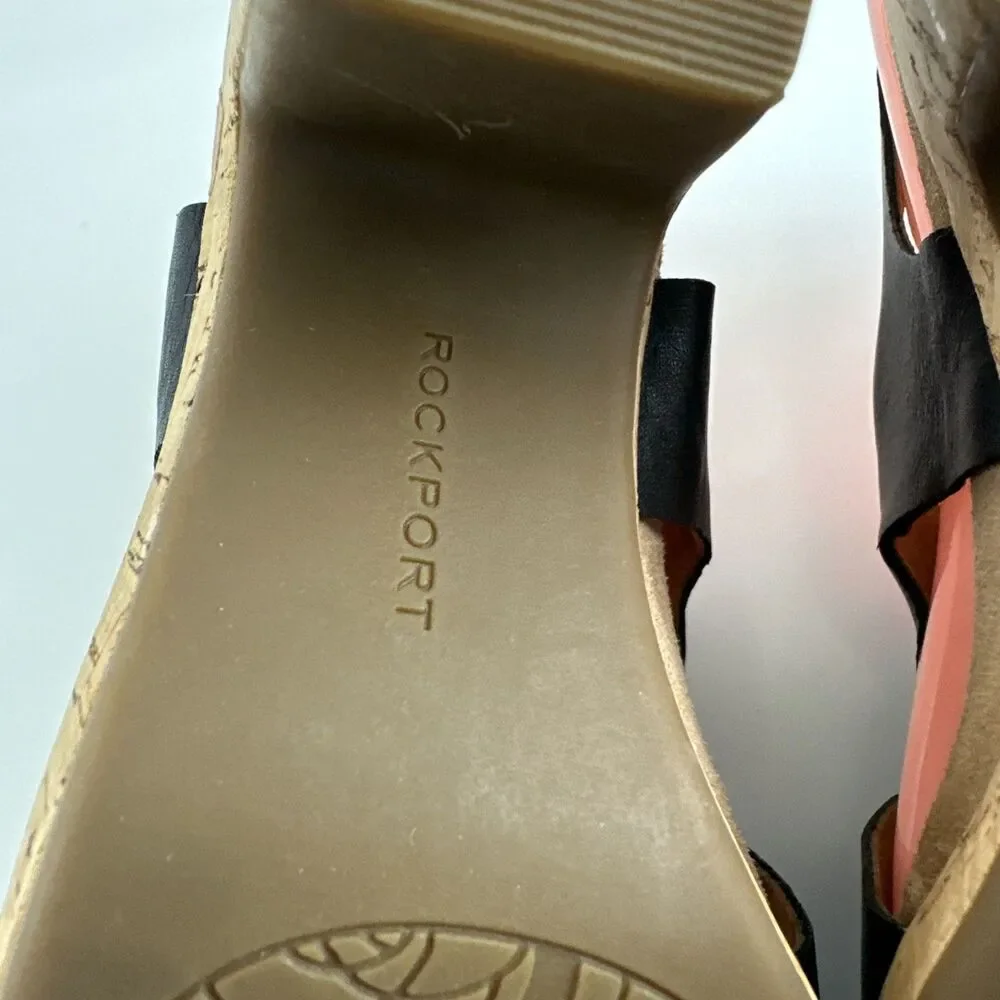 Rockport Cobb Hill Slingback Heel Sandal Black Leather Buckle Womens‎ 6.5 Wide